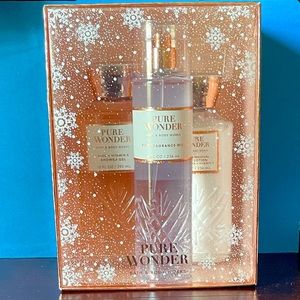 Bath and Body Works Pure Wonder gift set. Body lotion, body spray and body wash.